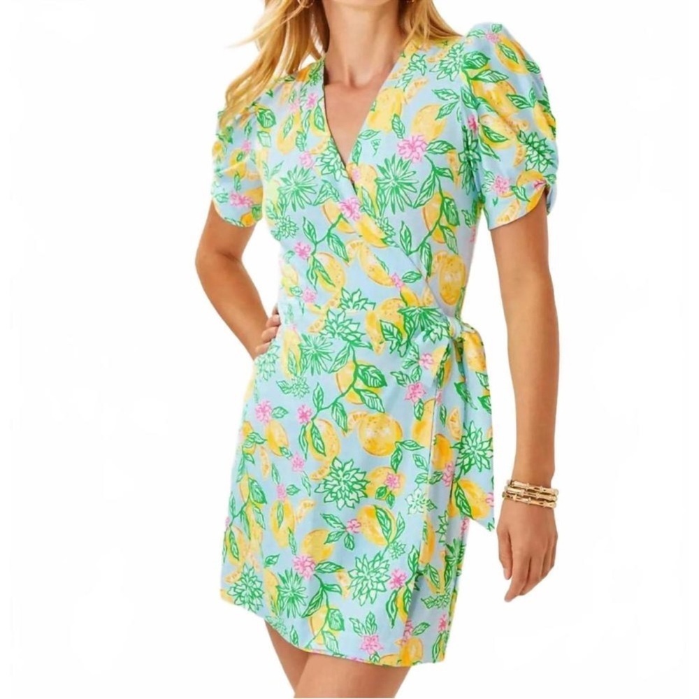 LILLY PULITZER sailynn short-sleeve romper in bluette make lemonade Large NWT